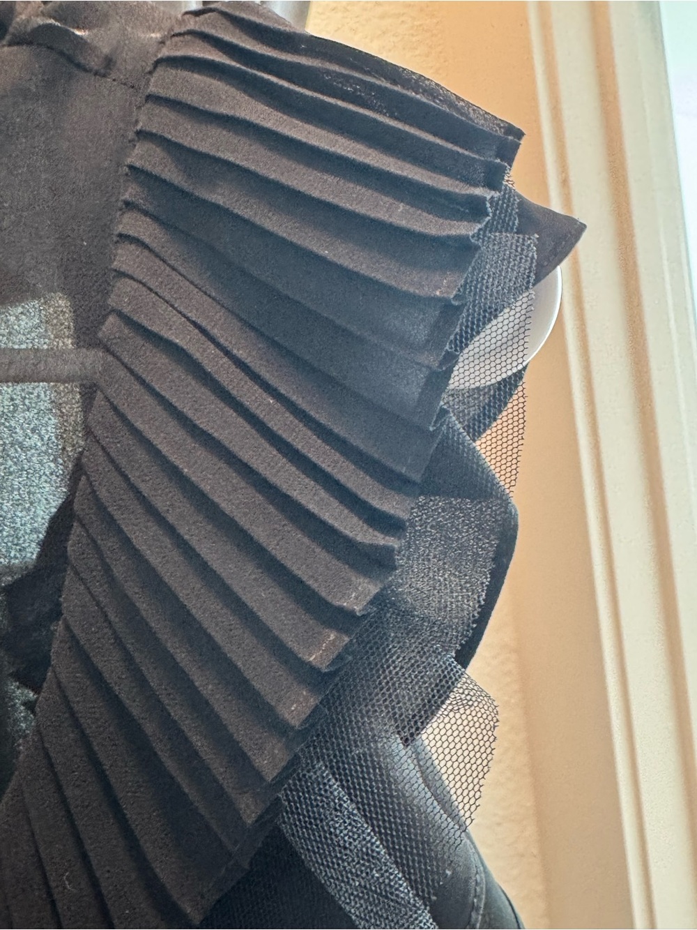 BCBGMaxAzria Black Ruffle Sheer-Panel Romper - Picture 3 of 3